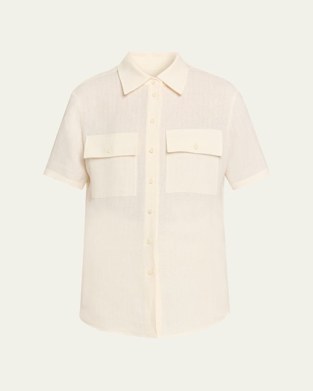Shirley Short-Sleeve Light Linen Crepe Shirt